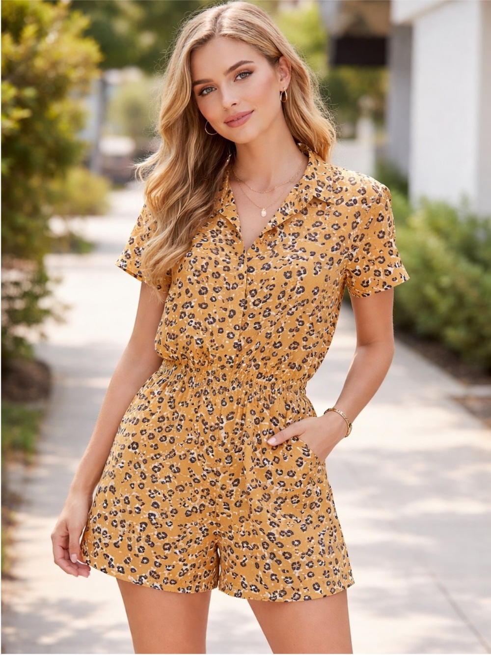 NWT Mustard yellow cheetah‎ print romper